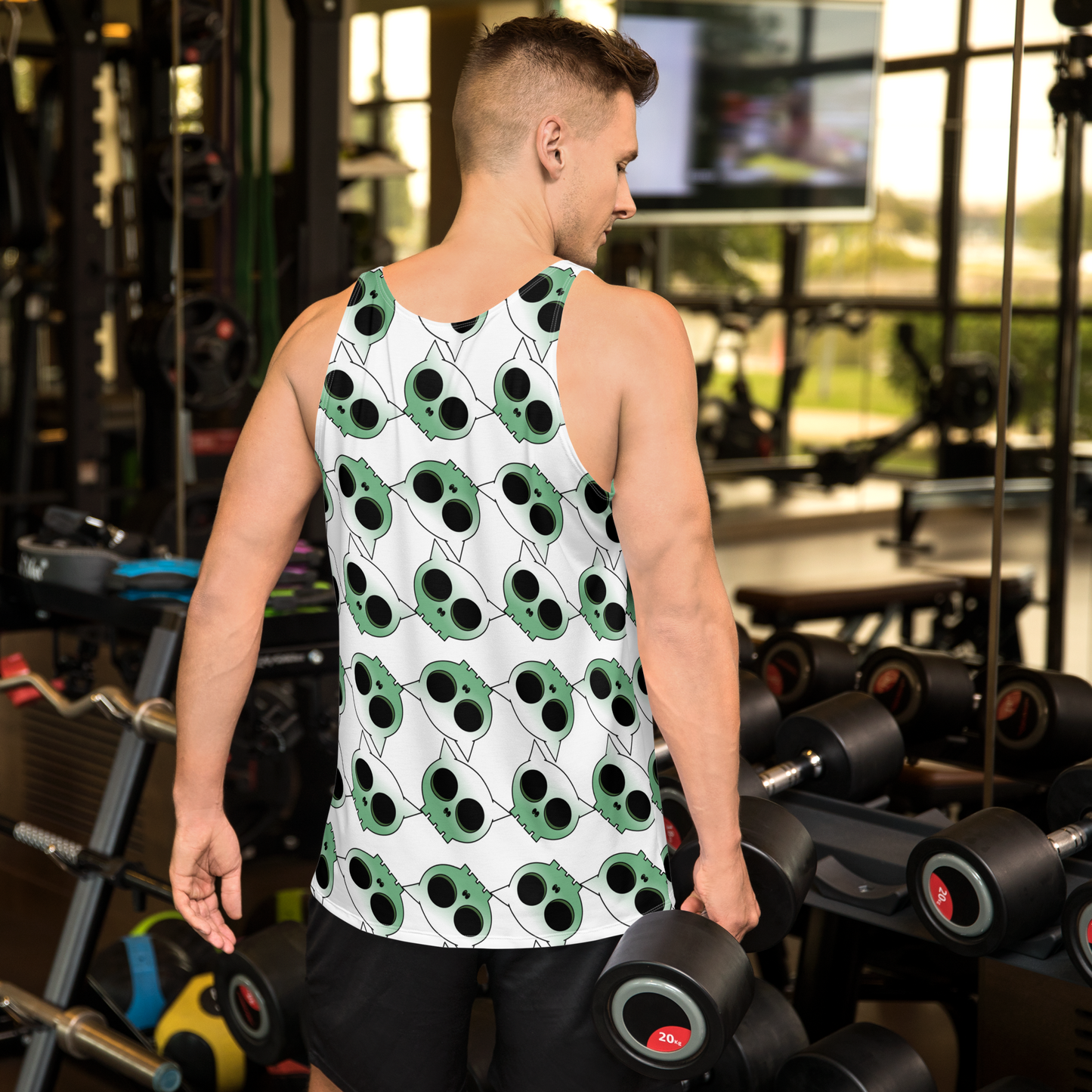 Green Kitty Skull Argyle - Unisex Tank Top