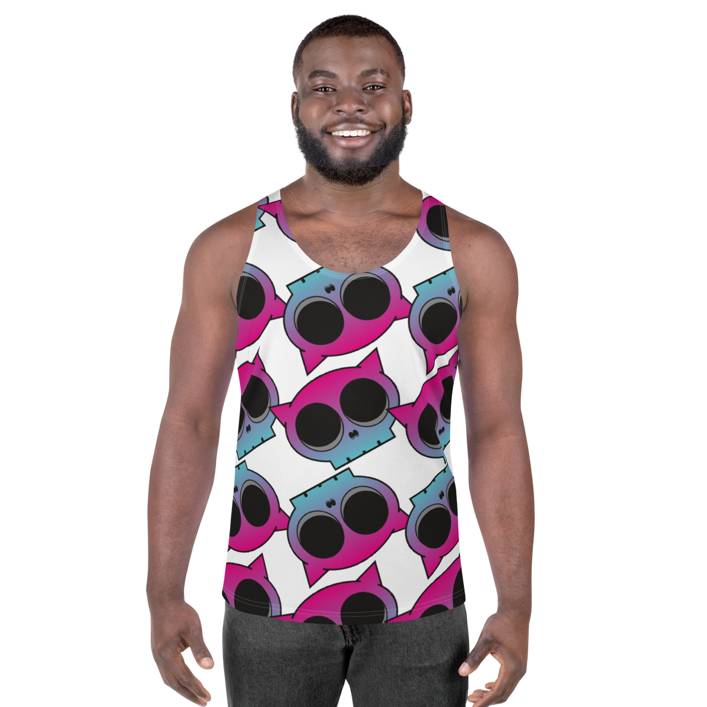 Pink Kitty Skull Argyle - Unisex Tank Top