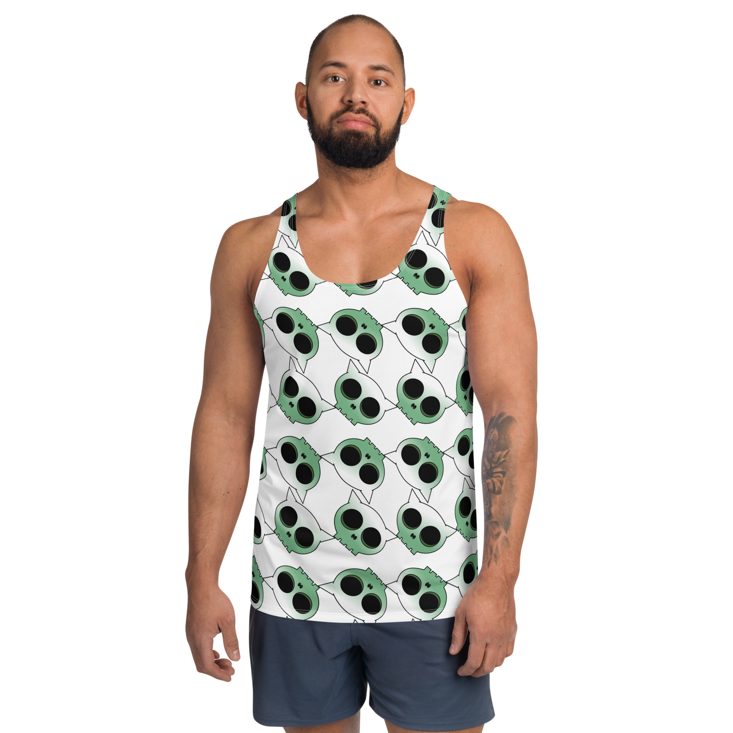 Green Kitty Skull Argyle - Unisex Tank Top