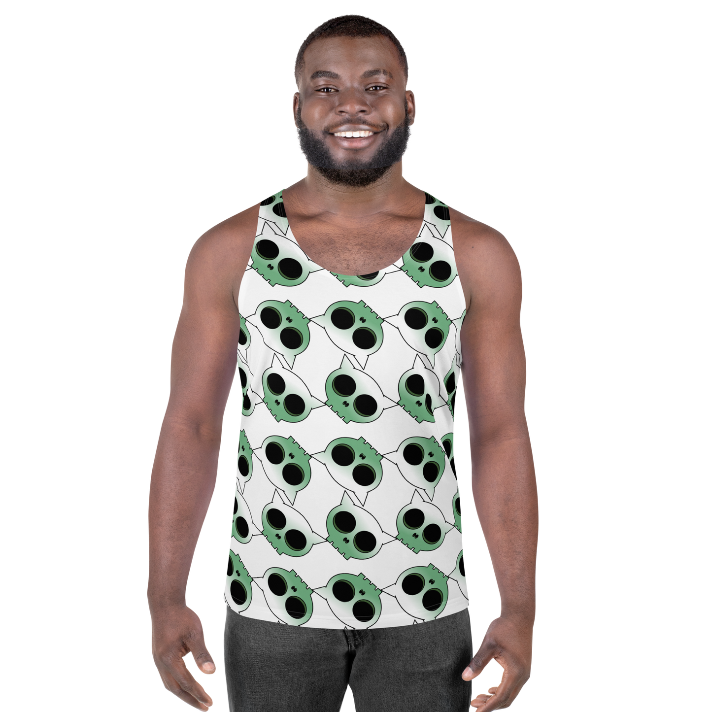 Green Kitty Skull Argyle - Unisex Tank Top